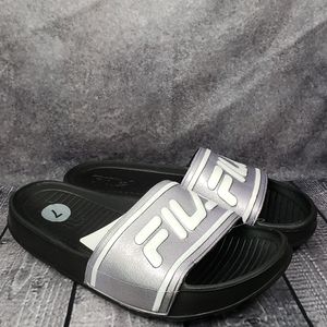 New Fila Slides Sz. 7 Womens Silver & Black. Rinse off & go.
